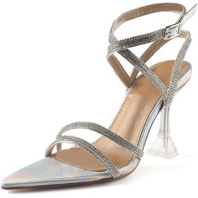 MUSSHOE Pointed Toe Heels for Women Ankle Strap Women's Heeled Sandals Glitter Heels