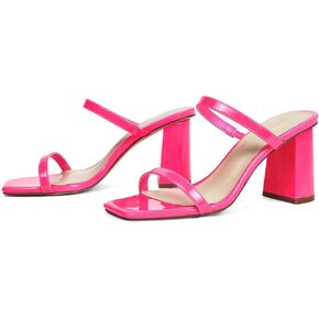 GENSHUO High Chunky Heels for Women Fashion Comfort Slip on Square Open Toe Block Heel Sandals Two Strap Backless Mules