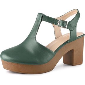 Perphy Platform T-Strap Shoes Chunky Heels Mules Sandals for Women