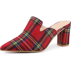 Perphy Pointed Toe Slip on Chunky Heels Houndstooth Slide Mules for Women