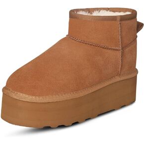 Platform Mini Boots for Women Fur Fleece Lined Boots Mini Platform Boots Anti-Slip Snow Boots