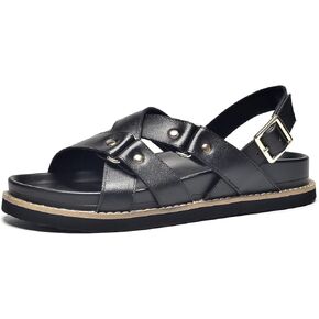 BEAU TODAY Womens Strappy Flat Sandals, Leather Platform Sandals for Women Comfortable Shoes Ankle Strap Dressy Summer Beach Sandals