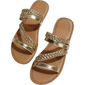 GORGLITTER Women's Metallic Flat Slide Sandals Braided Slip On Open Toe Sandals in Saudi Arabia