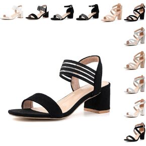 Women’s Open Toe Ankle Strap Low Block Chunky Pumps Heels Sandals Party Drees Shoes Comfortable Womens Pumps Shoes Black Beige Gold Nude Silver Size 6-11 US