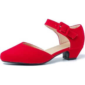 Women's Low Block Heels Ankle Buckle Strap Closed Toe Comfortable Chunky Heel Dress Work Pumps