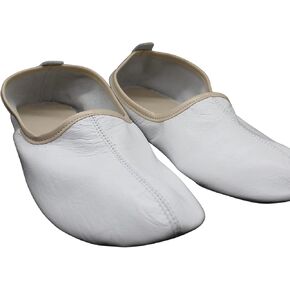 Women's Indoor Leather Slippers White and Beige Traditional Babouche House Shoes Moccasin Tawaf Shoes