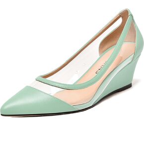 WAYDERNS Womens PVC Matte Bridal Pointed Toe Clear Slip On Sexy Wedge Low Heel Pumps Shoes 2 Inch