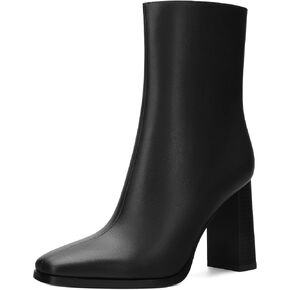 Womens Ankle Boots, Square Toe High Heel Short Boots for Women, Fashion Chunky Heel Booties with Side Zipper 3.5 In