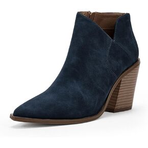 Womens Pointed Toe Ankle Boots Block Stacked Chunky Heel Cutout Side Zipper Fall Booties Shoe
