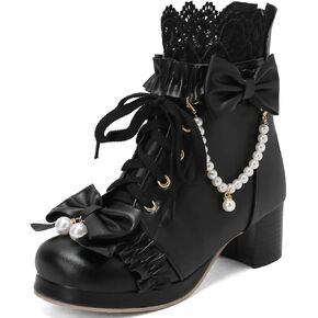 Kawaii Shoes For Women,Goth Lolita Platform Boots,Bow Ankle Boots Cute Sweet Cosplay Shoes