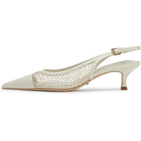 Women's Mesh Slingback Kitten Heels Pointed Toe Low Heel Pumps Ankle Buckle Patent Leather Heeled Sandals