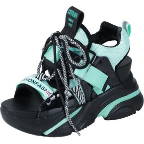 Women's Platform Wedge Sandals, Open-toe Colored Casual Slope Heel Sandals, Lace-up Light Sports Shoes, Muffin Shoes Cushion Slip-on Design Lightweight Comfort