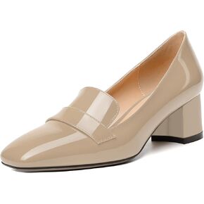 MODENCOCO Womens Fashion Slip On Casual Comfortable Square Toe Patent Chunky Low Heel Loafers Shoes 2 Inch