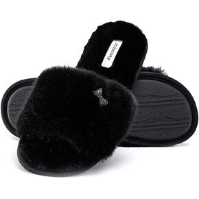 Rabbit Model Lady’s Comfortable Fuzzy Memory Foam Scuff Women’s Fashion Plush Peep-Toe Relaxing Indoor Slippers