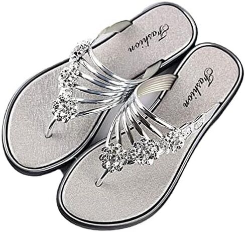 Women's Rhinestone Rose Open Toe Flip Flops Summer Fashion Slippers New Sandals Comfortable Non-Slip Flat Slippers in Saudi Arabia