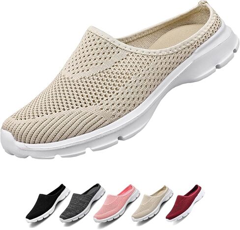 Women's Casual Slip on Half Shoes Breathable Arch Support Walking Mules Shoes Open Back Slip on Flats Non-Slip Sneakers Sandals in Saudi Arabia