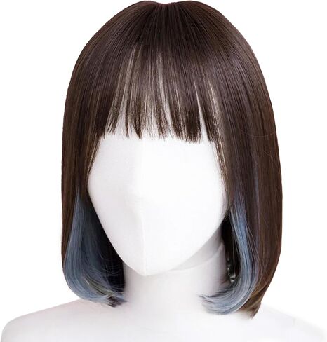 Synthetic Hair Inner Color Casual Bob Wig - Glueless, Heat-Resistant, Natural Crown & Comfortable Stretch Cap (Chocolate Brown & Coral Veil, M) in Saudi Arabia