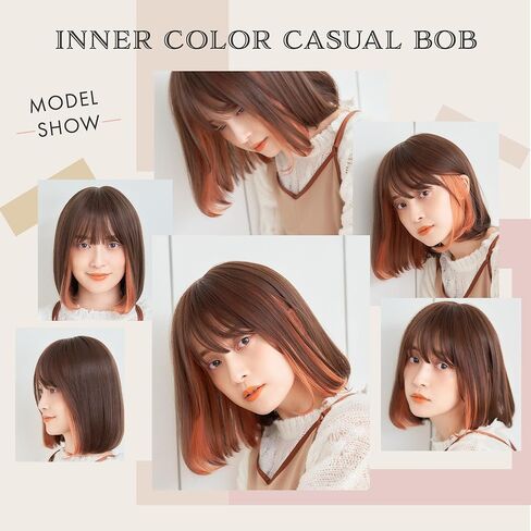 Synthetic Hair Inner Color Casual Bob Wig - Glueless, Heat-Resistant, Natural Crown & Comfortable Stretch Cap (Chocolate Brown & Coral Veil, M) in Saudi Arabia