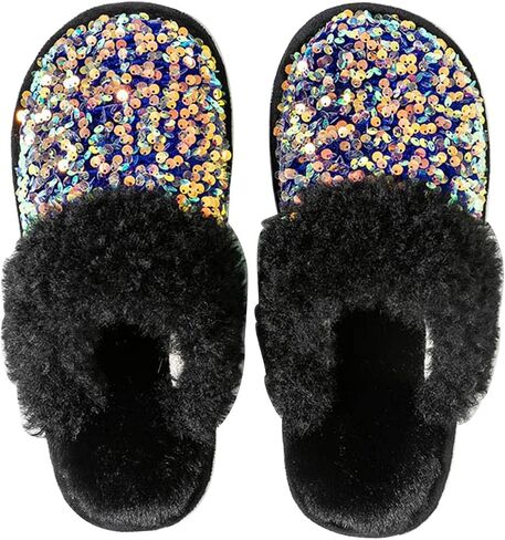 Women's Sequin Slippers Fuzzy Sparkly Non-slip Memory Foam Ladies House Shoes Indoor And Outdoor Comfy Warm in Saudi Arabia