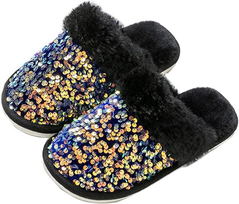 Women's Sequin Slippers Fuzzy Sparkly Non-slip Memory Foam Ladies House Shoes Indoor And Outdoor Comfy Warm in Saudi Arabia