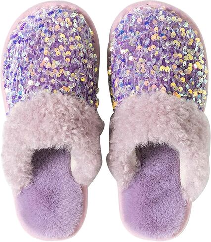 Women's Sequin Slippers Fuzzy Sparkly Non-slip Memory Foam Ladies House Shoes Indoor And Outdoor Comfy Warm in Saudi Arabia