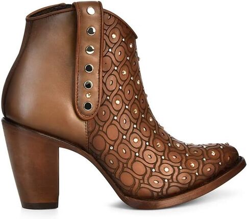 Cuadra Women's Leather Bootie with Swarovski Crystals and Zipper Brown in Saudi Arabia