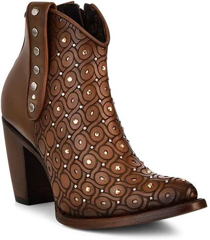 Cuadra Women's Leather Bootie with Swarovski Crystals and Zipper Brown in Saudi Arabia