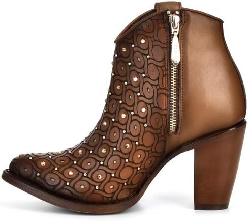 Cuadra Women's Leather Bootie with Swarovski Crystals and Zipper Brown in Saudi Arabia