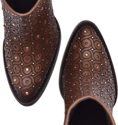 Cuadra Women's Leather Bootie with Swarovski Crystals and Zipper Brown in Saudi Arabia