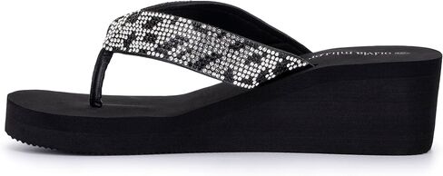 Olivia Miller Women’s Fashion Ladies Shoes, Avalon PU Vegan Leather Bling Sparkling Jewel Rhinestones Flip Flops T-Strap Thong Style Slip On Casual Dressy Summer Beach 2 Inch EVA Platform in Saudi Arabia