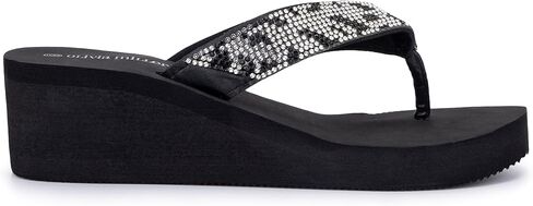 Olivia Miller Women’s Fashion Ladies Shoes, Avalon PU Vegan Leather Bling Sparkling Jewel Rhinestones Flip Flops T-Strap Thong Style Slip On Casual Dressy Summer Beach 2 Inch EVA Platform in Saudi Arabia