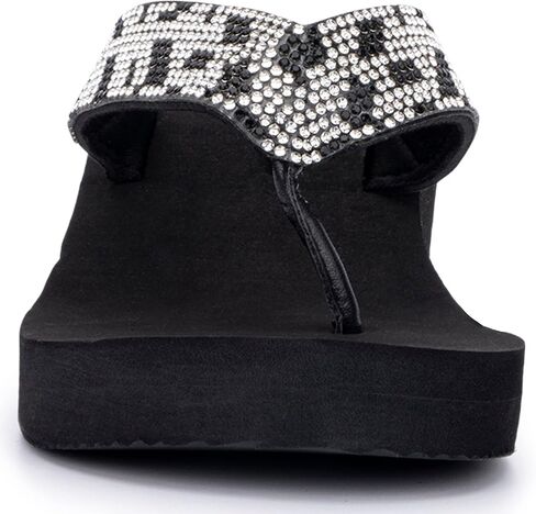 Olivia Miller Women’s Fashion Ladies Shoes, Avalon PU Vegan Leather Bling Sparkling Jewel Rhinestones Flip Flops T-Strap Thong Style Slip On Casual Dressy Summer Beach 2 Inch EVA Platform in Saudi Arabia