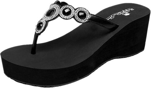 Womens High Wedge Flip-flops Rhinestone Platform Sandals in Saudi Arabia