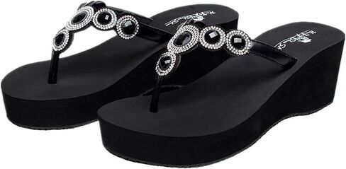 Womens High Wedge Flip-flops Rhinestone Platform Sandals in Saudi Arabia