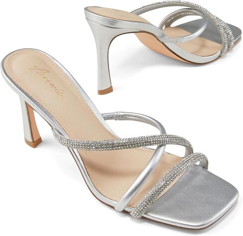 Arromic Women's Rhinestone Strappy High Stiletto Heels Square Open Toe Heeled Slip on Sandals Date Party Dress Wedding Sexy Crystal Straps Heels Shoes in Saudi Arabia