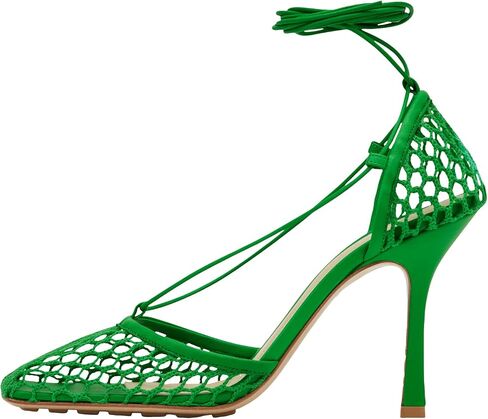 Mesh Heels for Women, Wrap-up Heels Square Toe Stiletto High Heel Strappy Heeled Sandals Sexy Lace Up Fishnet Heels in Saudi Arabia