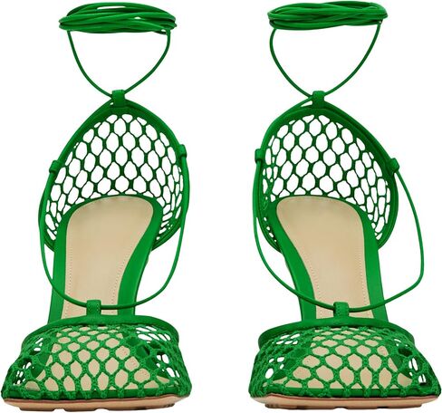 Mesh Heels for Women, Wrap-up Heels Square Toe Stiletto High Heel Strappy Heeled Sandals Sexy Lace Up Fishnet Heels in Saudi Arabia