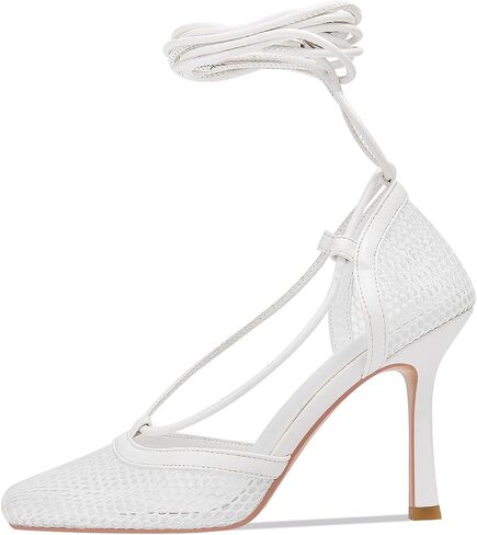 Mesh Heels for Women, Wrap-up Heels Square Toe Stiletto High Heel Strappy Heeled Sandals Sexy Lace Up Fishnet Heels in Saudi Arabia