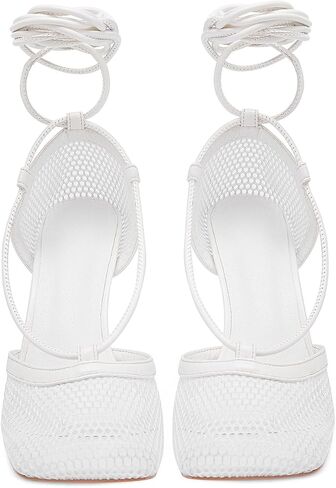 Mesh Heels for Women, Wrap-up Heels Square Toe Stiletto High Heel Strappy Heeled Sandals Sexy Lace Up Fishnet Heels in Saudi Arabia