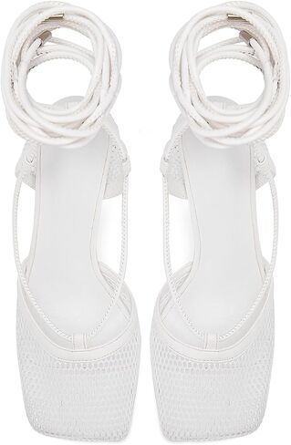 Mesh Heels for Women, Wrap-up Heels Square Toe Stiletto High Heel Strappy Heeled Sandals Sexy Lace Up Fishnet Heels in Saudi Arabia