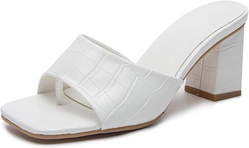 GATUXUS Women's Low Block High Heels Slides Sandals Crocodile Print Square Open Toe Slip On Dress Mule Shoes in Saudi Arabia