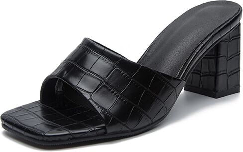 GATUXUS Women's Low Block High Heels Slides Sandals Crocodile Print Square Open Toe Slip On Dress Mule Shoes in Saudi Arabia