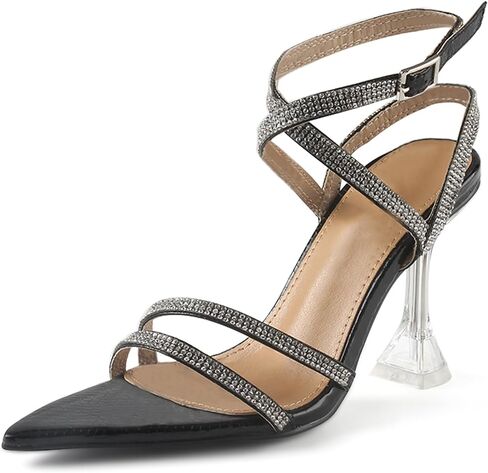 MUSSHOE Pointed Toe Heels for Women Ankle Strap Women's Heeled Sandals Glitter Heels in Saudi Arabia