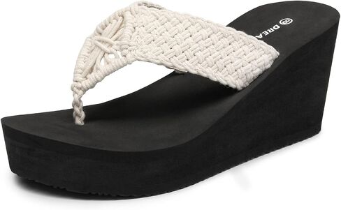 DREAM PAIRS المرأة البيضاء منصة فليب فلوب دعم قوس مريح حزام منسوج وسادة ناعمة إسفين فليب فلوب صنادل ثونغ صيفية مقاس 7 SDFF2333W in Saudi Arabia