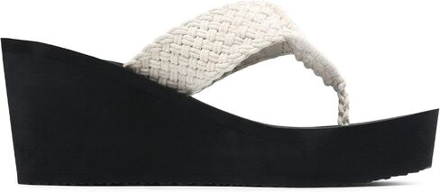 DREAM PAIRS المرأة البيضاء منصة فليب فلوب دعم قوس مريح حزام منسوج وسادة ناعمة إسفين فليب فلوب صنادل ثونغ صيفية مقاس 7 SDFF2333W in Saudi Arabia