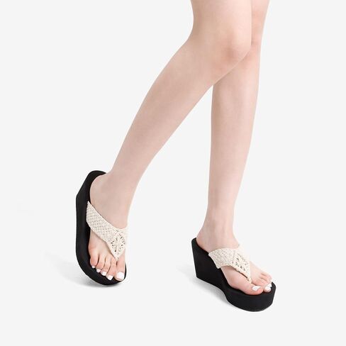 DREAM PAIRS المرأة البيضاء منصة فليب فلوب دعم قوس مريح حزام منسوج وسادة ناعمة إسفين فليب فلوب صنادل ثونغ صيفية مقاس 7 SDFF2333W in Saudi Arabia