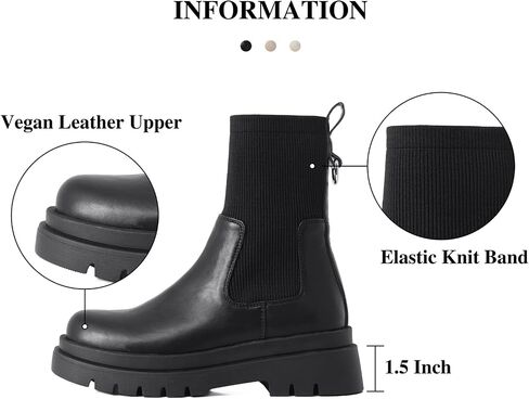 Shoe'N Tale Women's Chelsea Ankle Boots Platform Elastic Lug Sole Non-Slip Round Toe Slip-on Sock Booties in Saudi Arabia