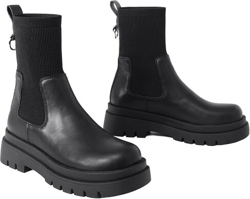 Shoe'N Tale Women's Chelsea Ankle Boots Platform Elastic Lug Sole Non-Slip Round Toe Slip-on Sock Booties in Saudi Arabia