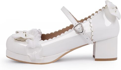 Women's Bow Platform Mary Jane Pumps Kawaii Ankle Strap Patent Leather Block Chunky Heel Ruffles Closed Toe Party Shoes in Saudi Arabia