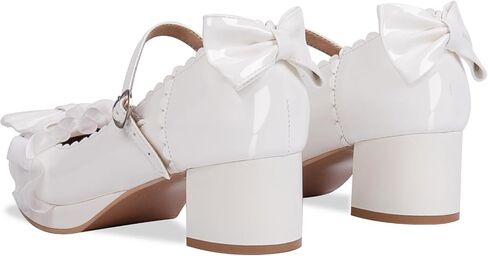 Women's Bow Platform Mary Jane Pumps Kawaii Ankle Strap Patent Leather Block Chunky Heel Ruffles Closed Toe Party Shoes in Saudi Arabia